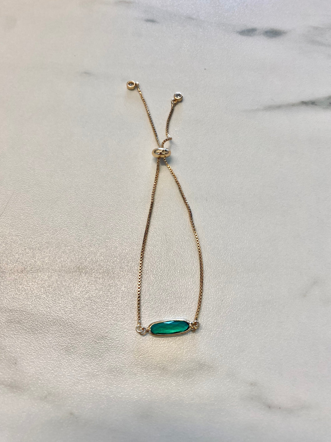 Emerald Glass Gold Adjustable Bracelet