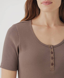 Women's Favorite Rib Henley Top: Deep Taupe / Large