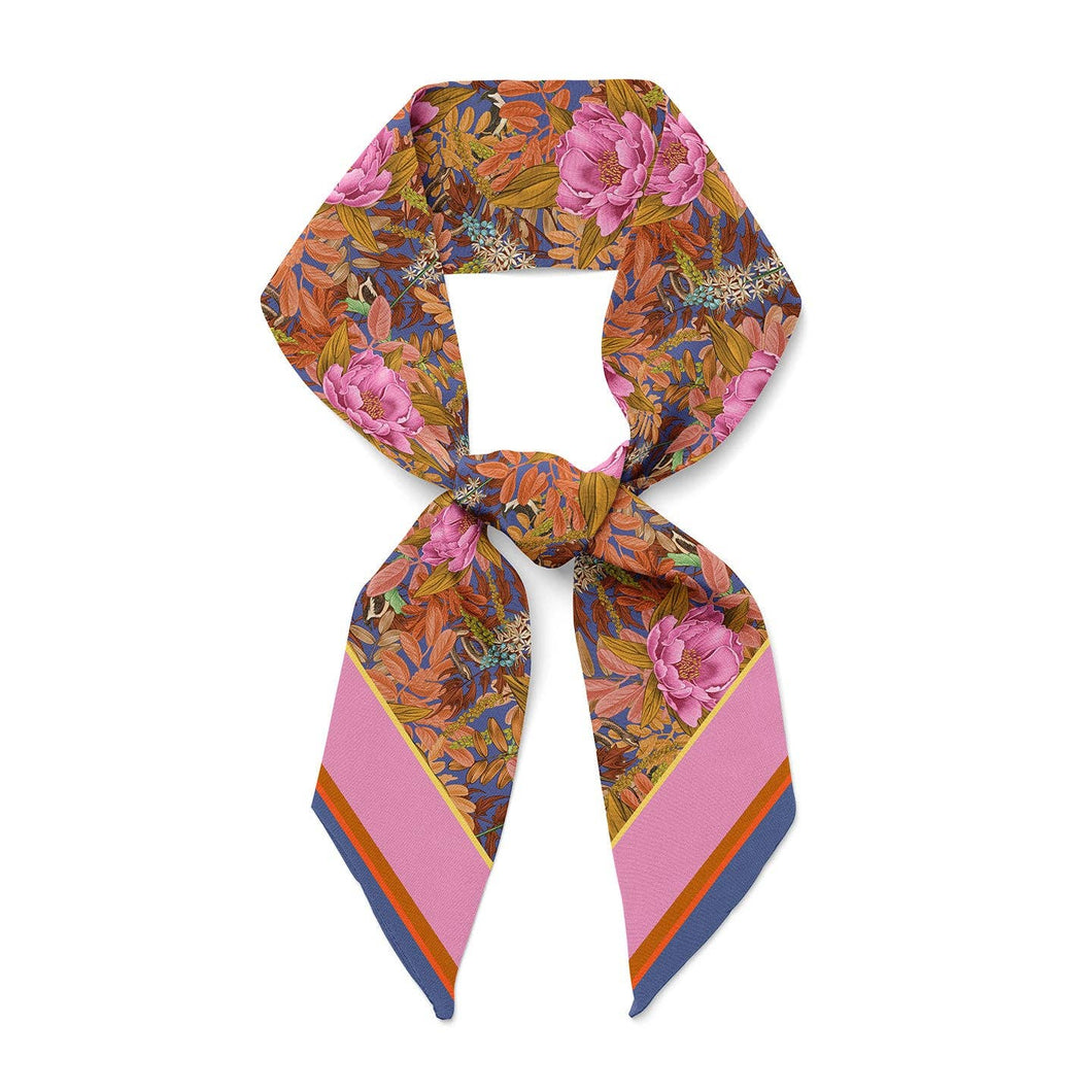 Peony Silk Twilly Scarf - Blues + Pinks