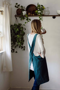 Cross Back Apron: Peacock Blue