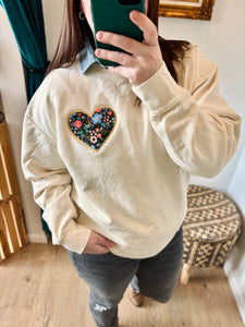 Heart Appliqué Embroidered Sweatshirt (Made to Order)