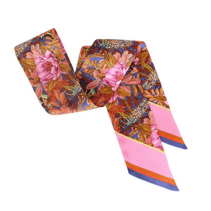 Peony Silk Twilly Scarf - Blues + Pinks