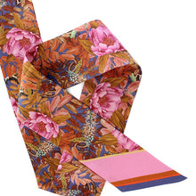 Load image into Gallery viewer, Peony Silk Twilly Scarf - Blues + Pinks
